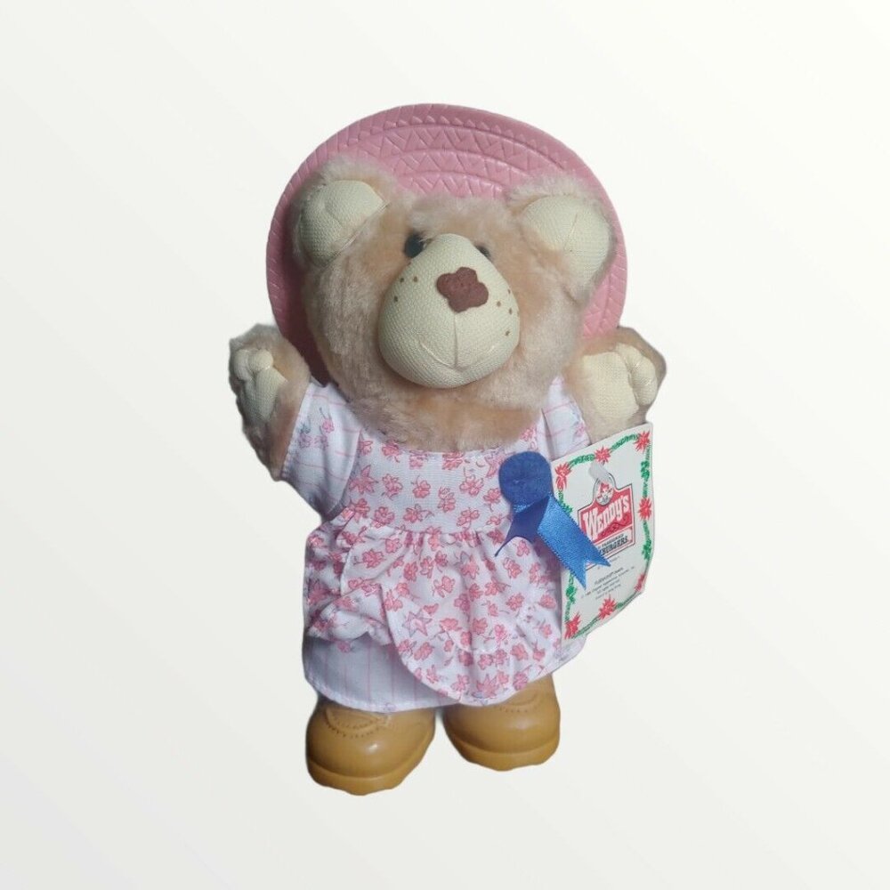 Vintage Furskins Hattie Bear Mini Toy Doll Wendy's 7.5" Floral Cottagecore 1986